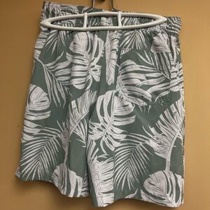 Abercrombie Kids Boys 13/14 Swim Trunks Jade Green/White Floral Print Lined